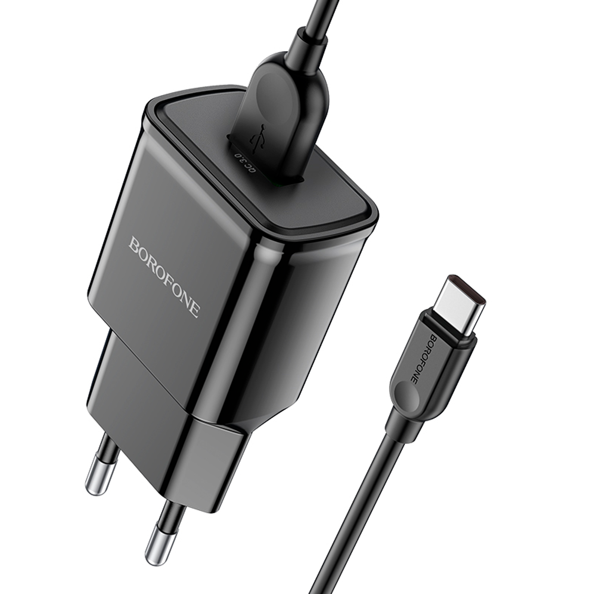 Cargador Borofone Ba56a Qc 3.0 Carga Rapida + Cable Tipo C Negro - Imagen 2