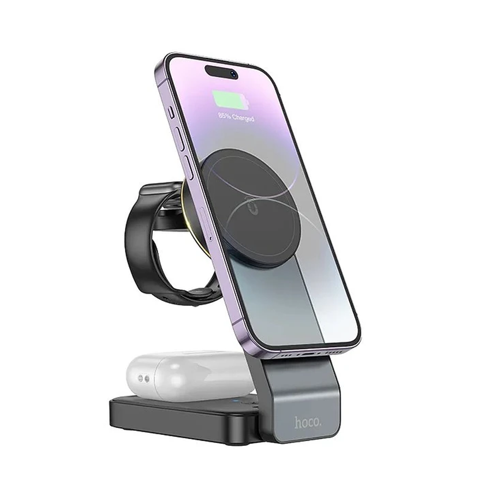 Cargador Inalámbrico 3 en 1 Hoco Cq3 15w Negro - Imagen 2