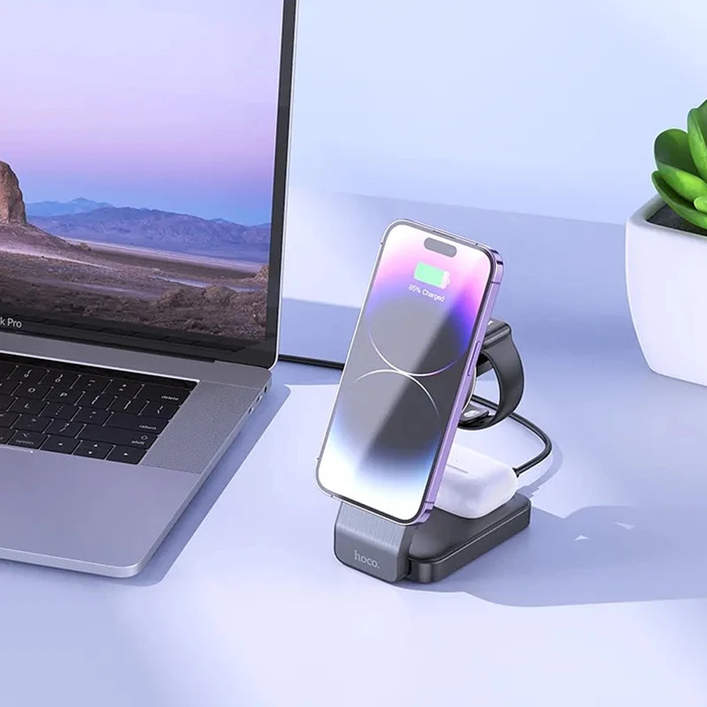 Cargador Inalámbrico 3 en 1 Hoco Cq3 15w Negro - Imagen 3