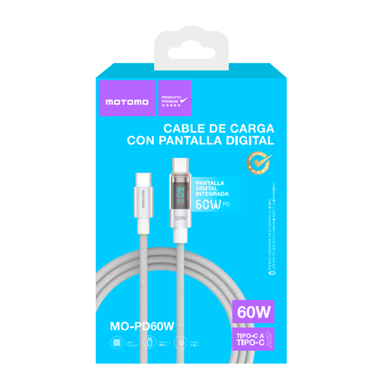 Cable Tipo C a Tipo C 60w Pantalla Digital Motomo Gris - Imagen 4