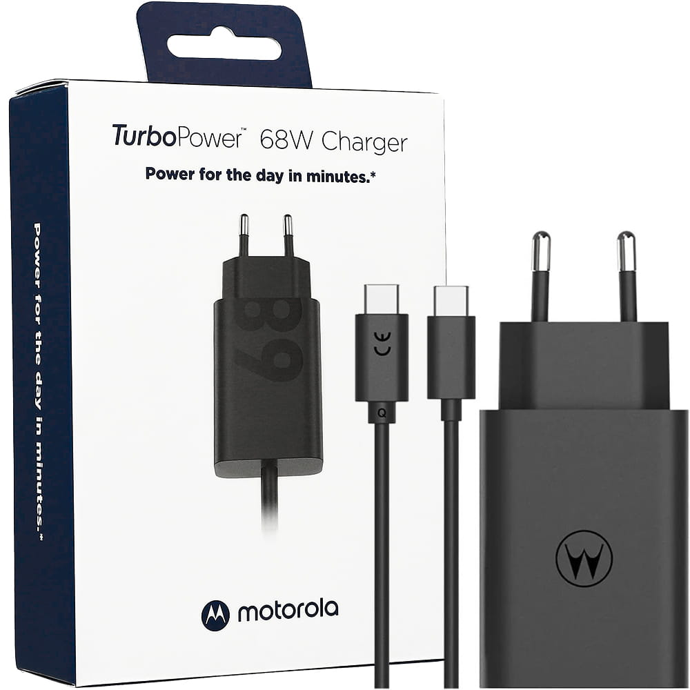 Cargador Motorola Turbo Power 68w + Cable Tipo C Negro