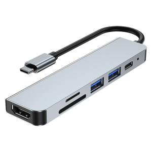 Adaptador Hub Tipo C 6 en 1 BYL-2010 Gris