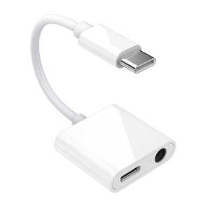 Adaptador Recci Tipo C a 3.5mm + Tipo C Carga Llamadas Blanco