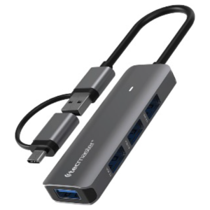 Adaptador Hub Dual Tipo C y Usb 4 en 1 Tecmaster Gris